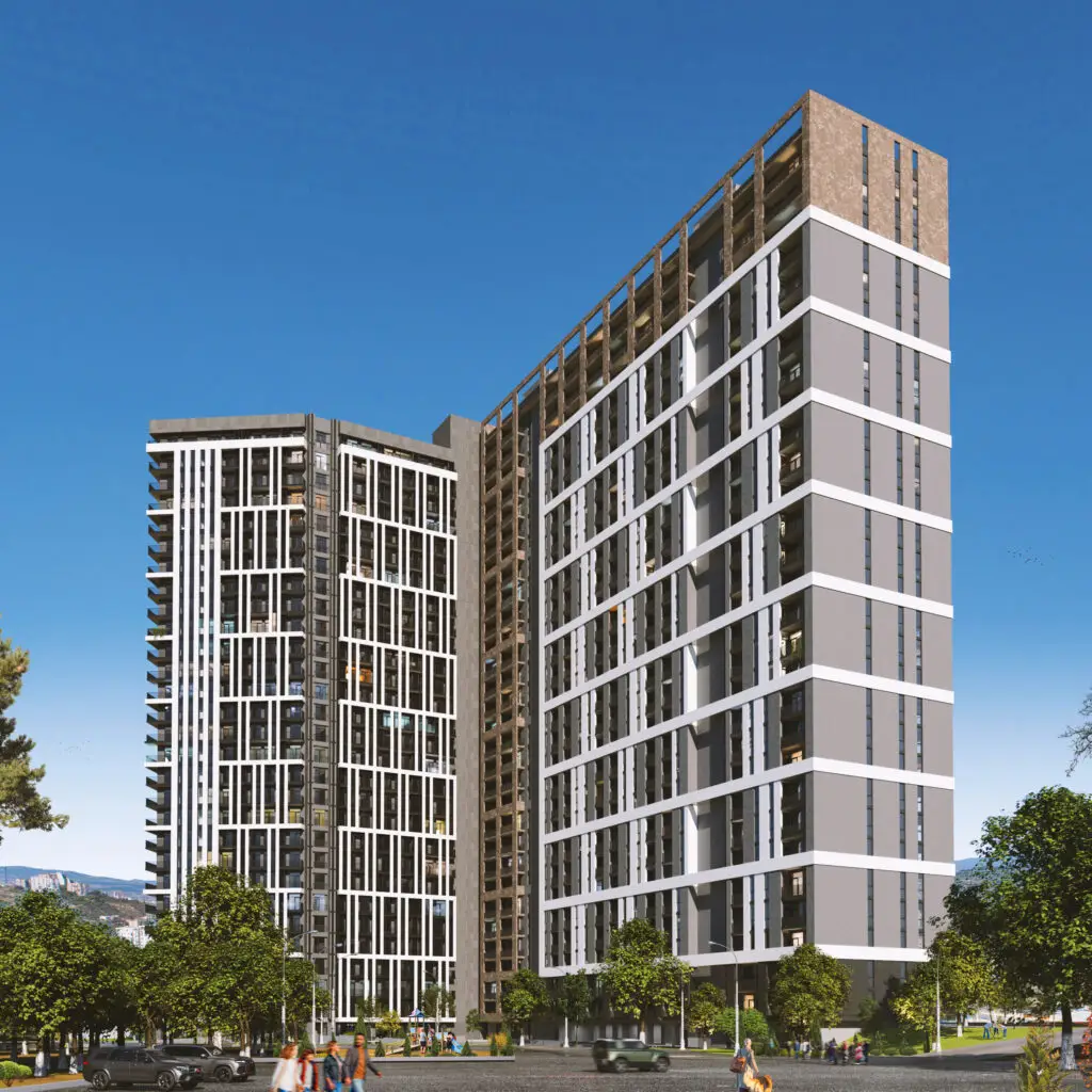 Modern high-rise residential apartment building Tbilisi Waterside, Khosharauli Street by York Towers